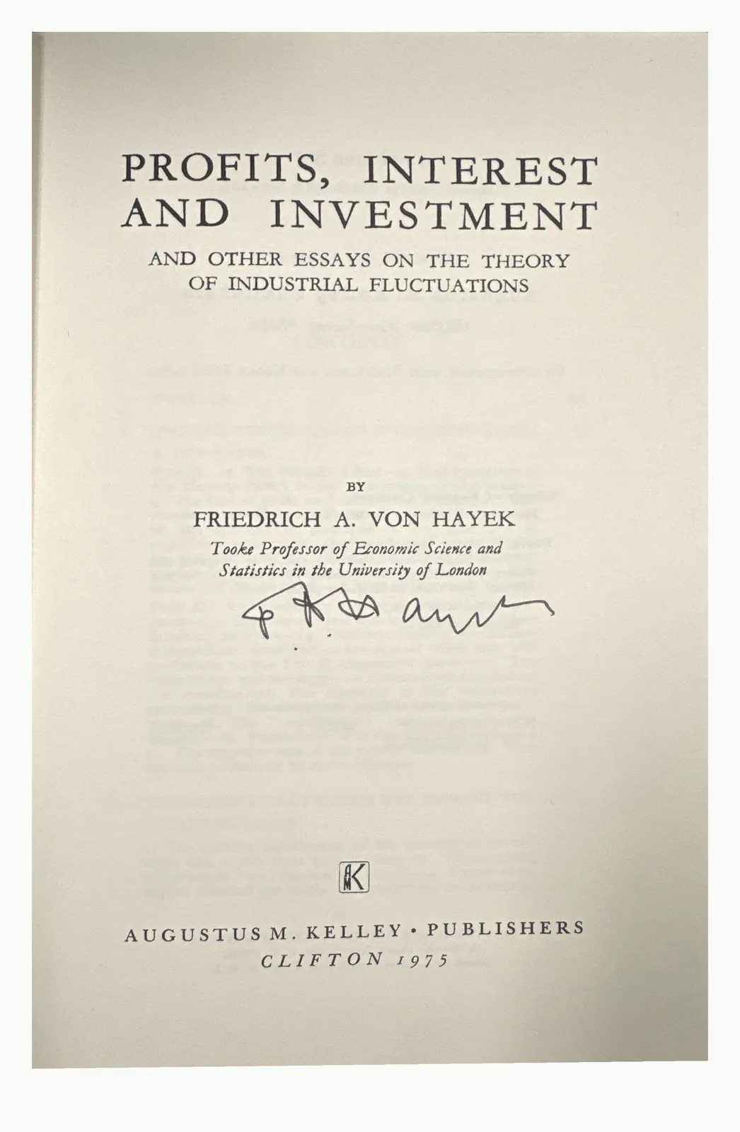 Title page signed F A Hayek