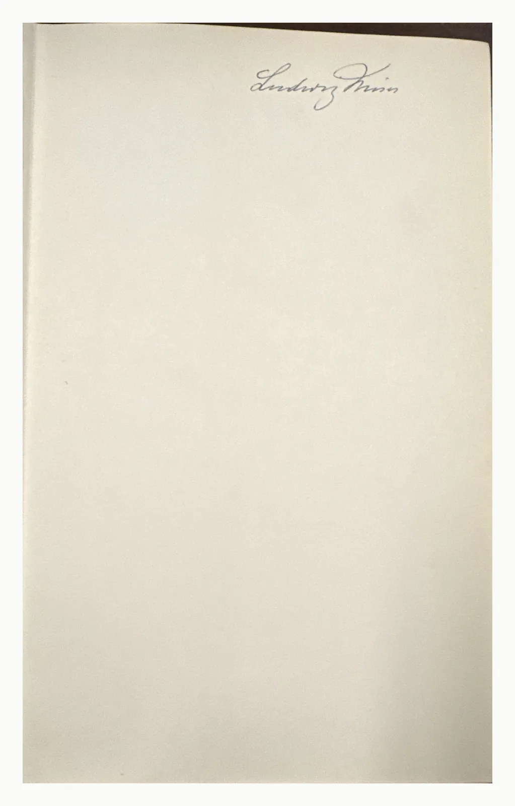 Front free endpaper signed Ludwig Mises