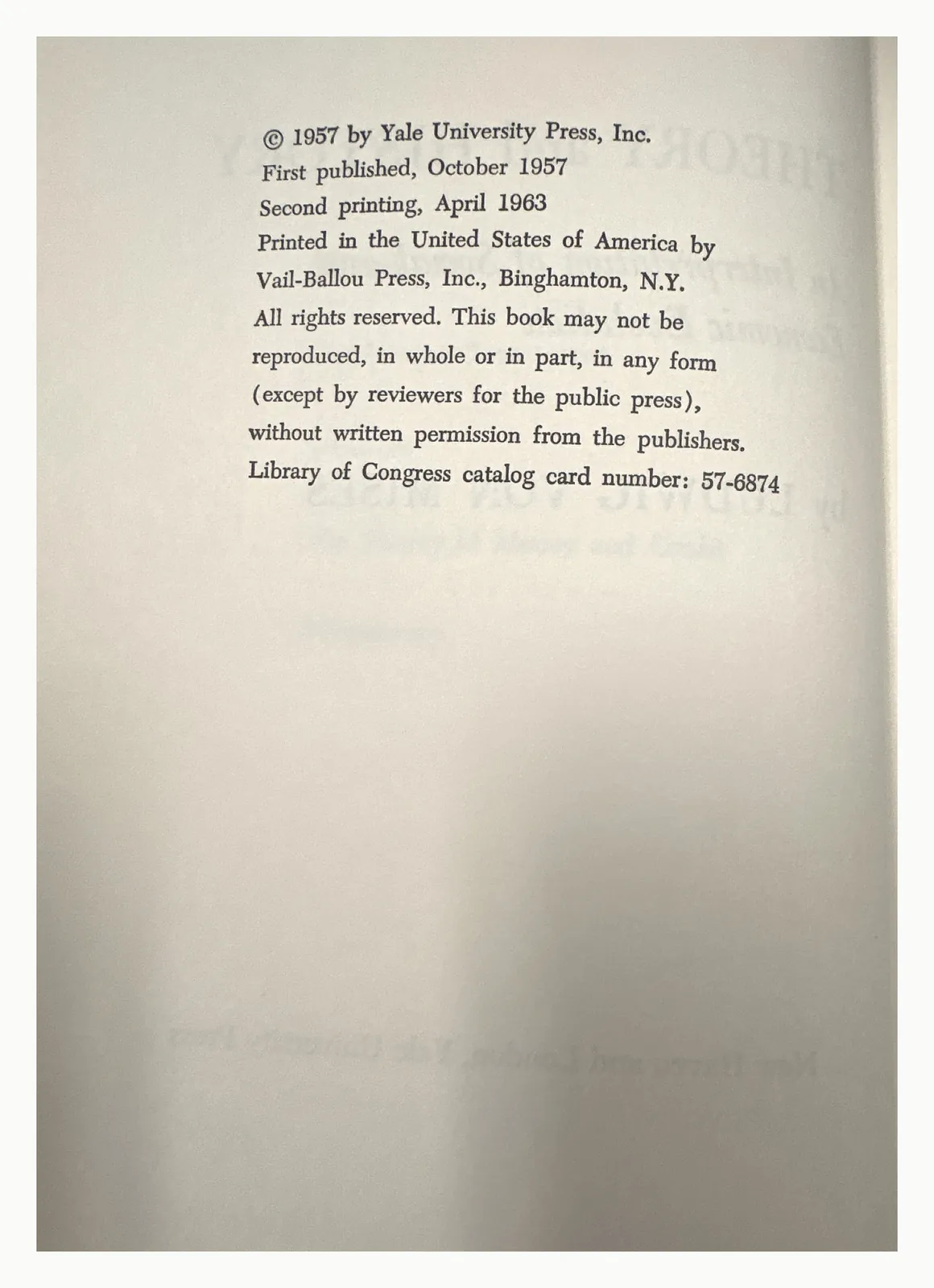 Copyright page stating the second printing, April 1963